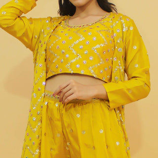 Yellow Thread Sequins With Foil Work Chiffon Partywear Suit Clothsvilla