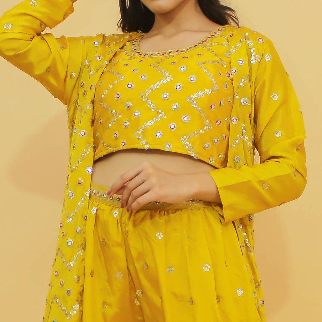 Yellow Thread Sequins With Foil Work Chiffon Partywear Suit Clothsvilla