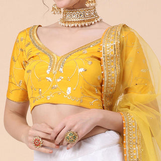 Yellow-White Party Wear Sequins Embroidered Satin Lehenga Choli Clothsvilla