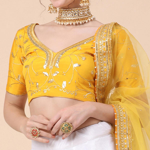 Yellow-White Party Wear Sequins Embroidered Satin Lehenga Choli Clothsvilla