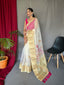 Organza Digital Floral Printed Saree Pastel Yellow Clothsvilla