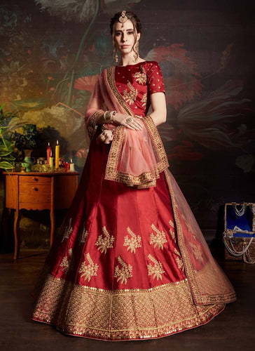 Fantastic Maroon Color Satin Base Designer Lehenga Choli Clothsvilla