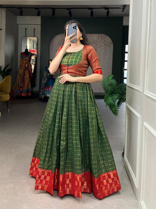 Green Color Zari Weaving Work Zari Chex Traditional Dress Clothsvilla