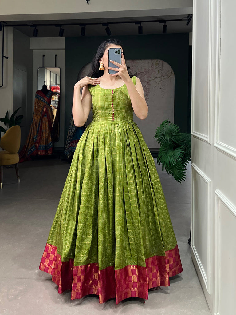 Parrot Color Zari Weaving Work Zari Chex Wedding Dress Clothsvilla