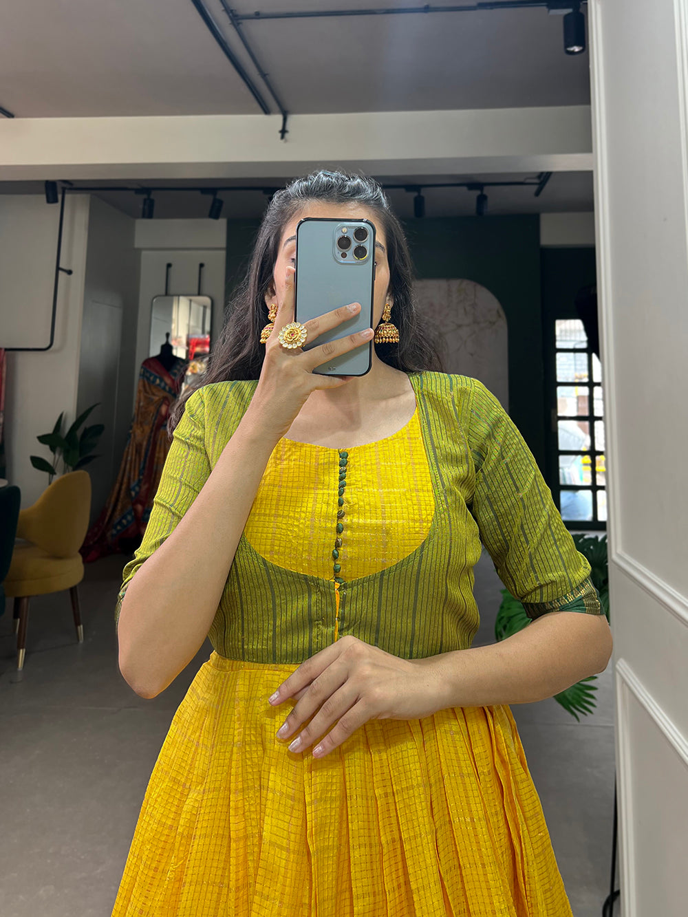 Yellow Color Zari Weaving Work Zari Chex Maharashtra Dress Clothsvilla