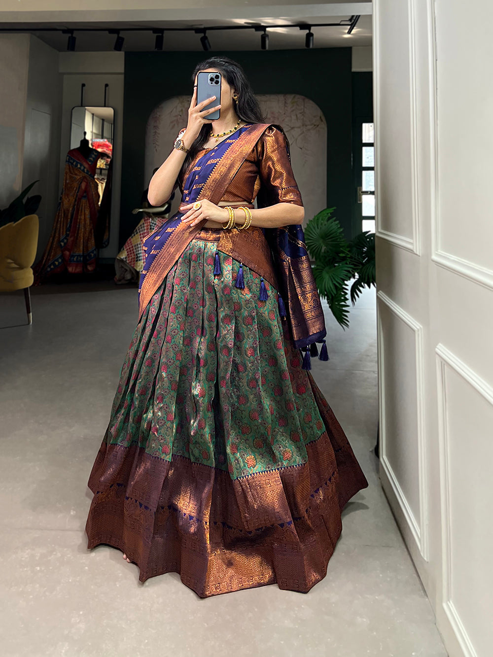 Navy Blue Color Zari Weaving Work Weaving Silk(Jacquard) Pattu Lehenga Choli Clothsvilla