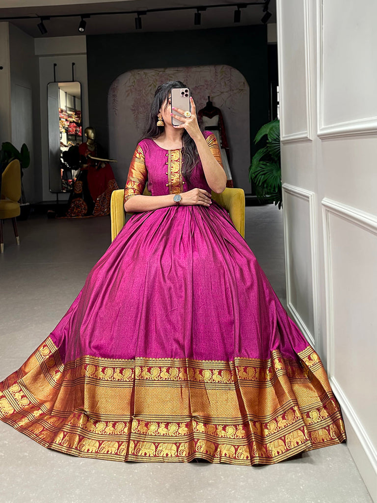 Pink Color Zari Weaving Work Narayan Pet (Cotton) Dress Clothsvilla