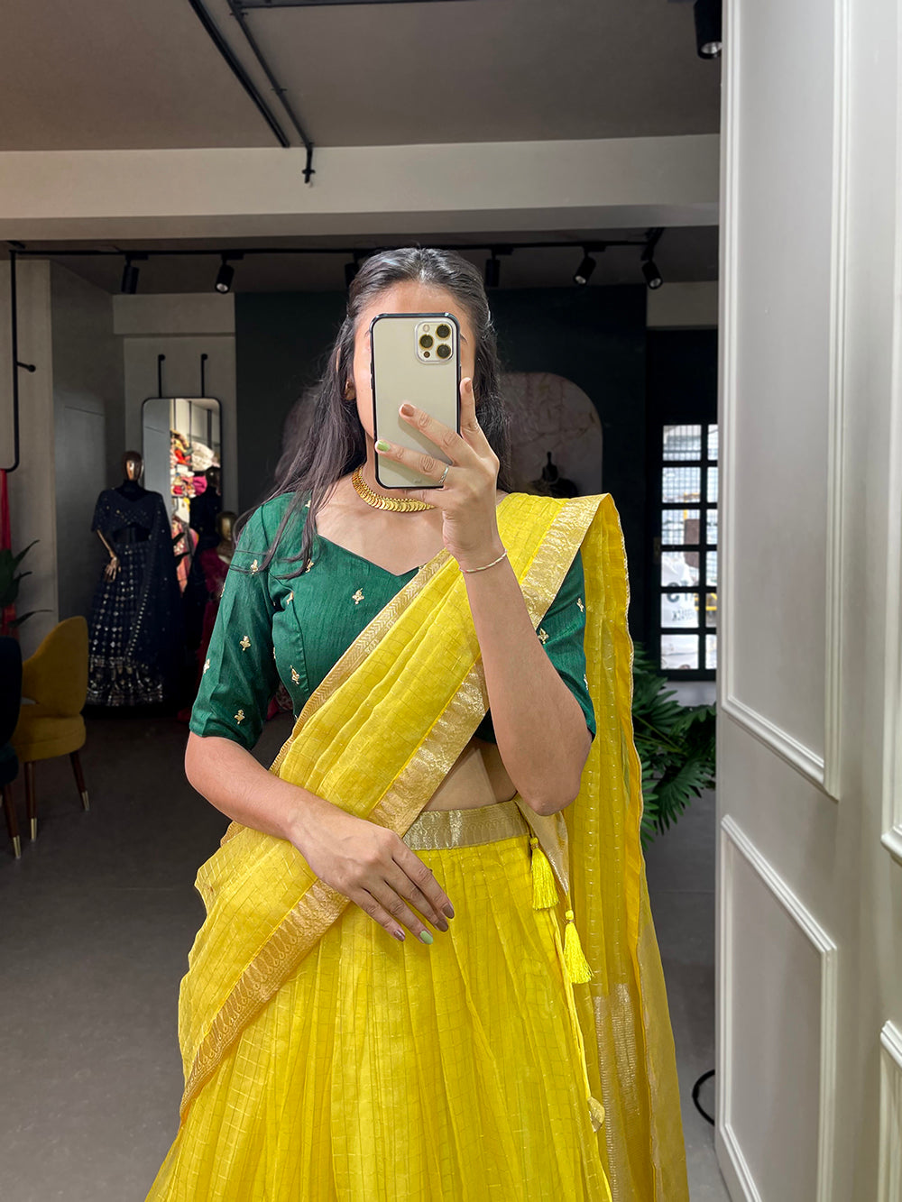 Yellow Color Zari Weaving Work Organza Lehenga Choli ClothsVilla.com